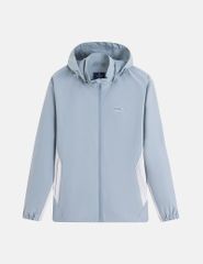 Áo gió có mũ nữ ngực in logo phối 2 bên sườn