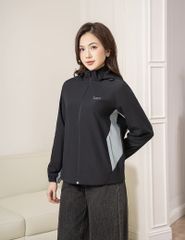 Áo gió có mũ nữ ngực in logo phối 2 bên sườn