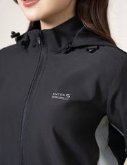 Áo gió có mũ nữ ngực in logo phối 2 bên sườn