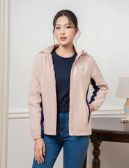 Áo gió có mũ nữ ngực in logo phối 2 bên sườn