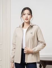 Áo khoác gió có mũ nữ hình in trước ngực