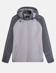 Áo gió có mũ nữ phối tay thân in logo trước ngực