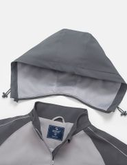 Áo gió có mũ nữ phối tay thân in logo trước ngực