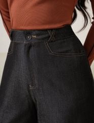 Quần jean nữ ống rộng cạp may đỉa chéo