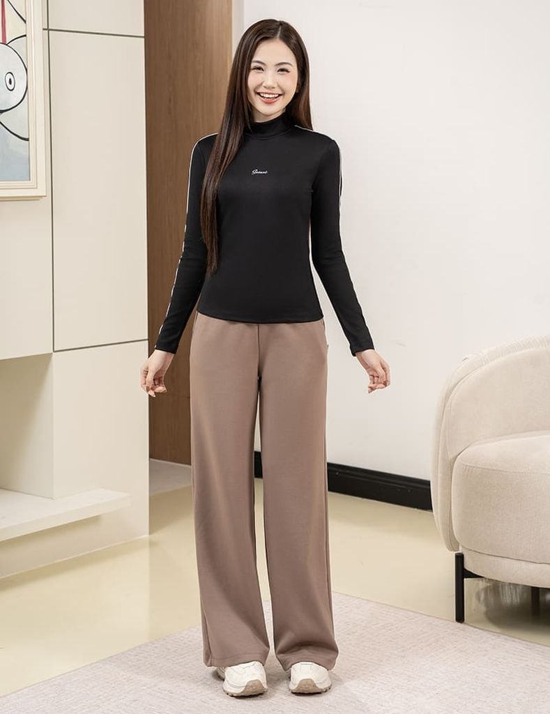 Áo giữ nhiệt nữ cổ cao thêu logo giữa ngực