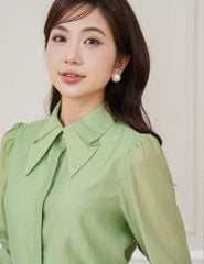Áo sơ mi nữ dài tay  cổ gập nẹp áo giấu khuy