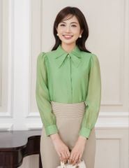 Áo sơ mi nữ dài tay  cổ gập nẹp áo giấu khuy