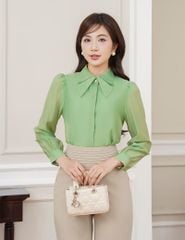 Áo sơ mi nữ dài tay  cổ gập nẹp áo giấu khuy