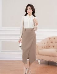 Áo sơ mi nữ dài tay  cổ gập nẹp áo giấu khuy