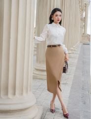 Áo sơ mi dài tay nữ vải ren thân