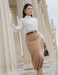 Áo sơ mi dài tay nữ vải ren thân
