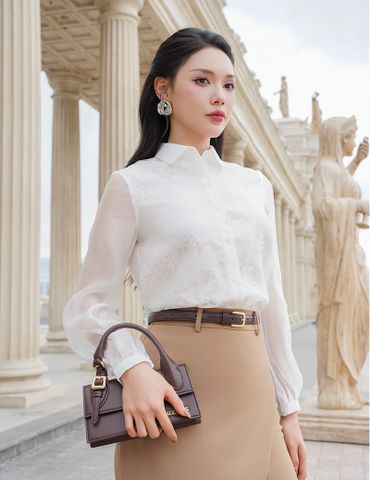 Áo sơ mi dài tay nữ vải ren thân