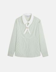 Áo sơ mi kẻ dài tay nữ nơ trang trí