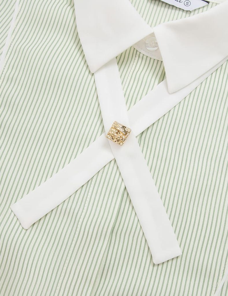 Áo sơ mi kẻ dài tay nữ nơ trang trí