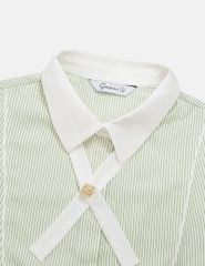 Áo sơ mi kẻ dài tay nữ nơ trang trí