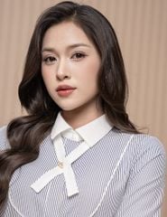 Áo sơ mi kẻ dài tay nữ nơ trang trí