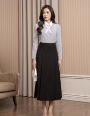 Áo sơ mi kẻ dài tay nữ nơ trang trí