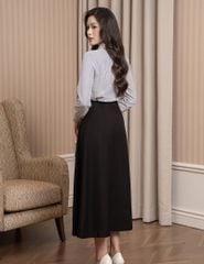 Áo sơ mi kẻ dài tay nữ nơ trang trí