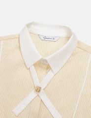 Áo sơ mi kẻ dài tay nữ nơ trang trí