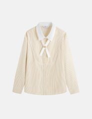 Áo sơ mi kẻ dài tay nữ nơ trang trí