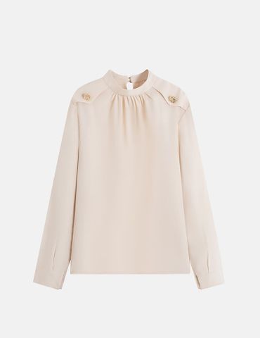 Áo sơ mi nữ dài tay cổ cao nhún