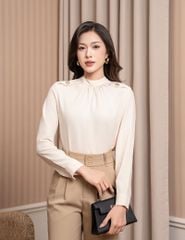 Áo sơ mi nữ dài tay cổ cao nhún