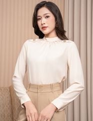 Áo sơ mi nữ dài tay cổ cao nhún