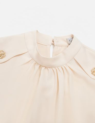 Áo sơ mi nữ dài tay cổ cao nhún