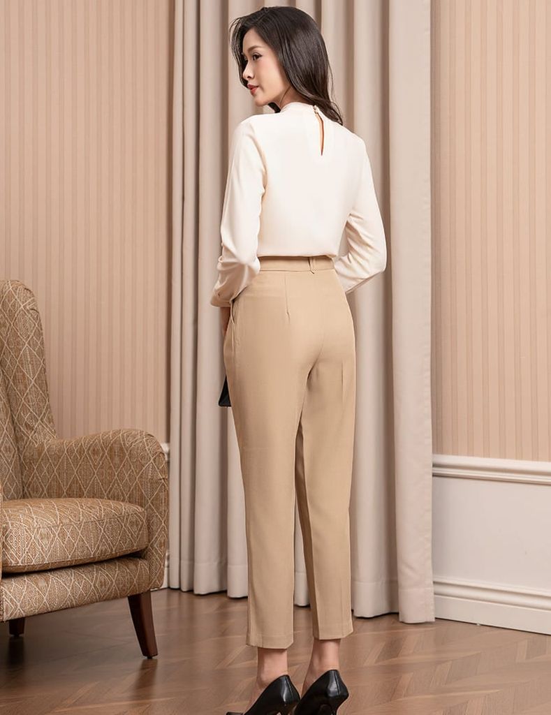 Áo sơ mi nữ dài tay cổ cao nhún