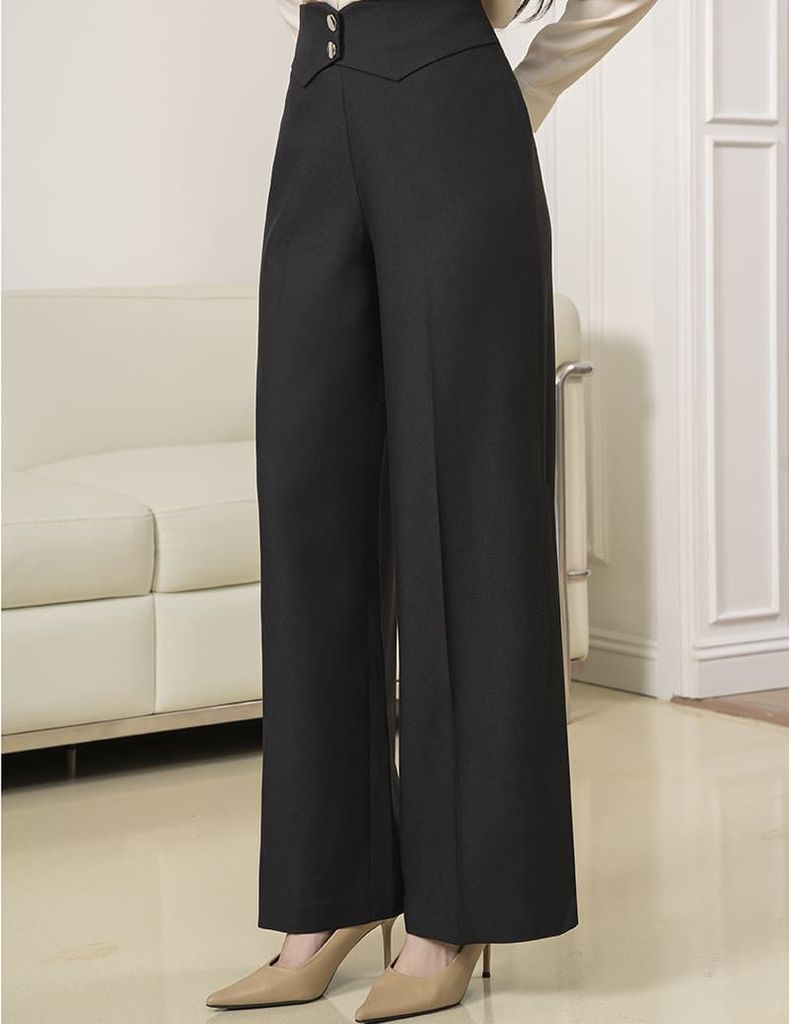 Quần âu nữ ống suông cạp thân trước cách điệu