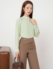 Áo sơ mi nữ dài tay cổ cao nhún