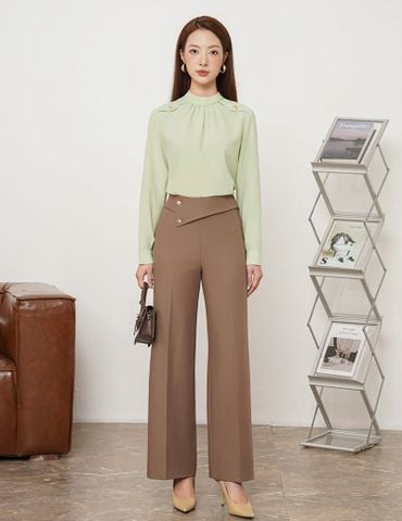 Áo sơ mi nữ dài tay cổ cao nhún