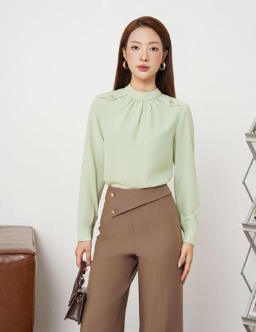 Áo sơ mi nữ dài tay cổ cao nhún