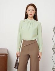 Áo sơ mi nữ dài tay cổ cao nhún