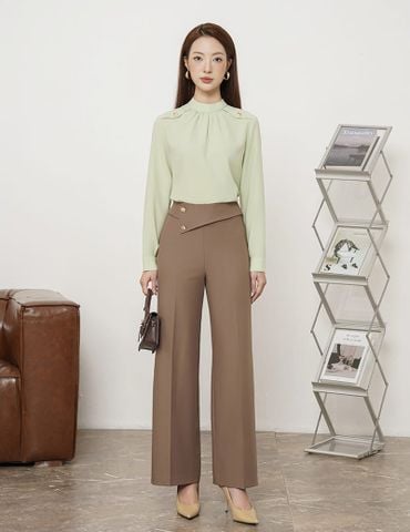 Quần âu nữ ống suông đính cúc trang trí