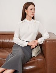 Áo sơ mi nữ dài tay cổ cao nhún