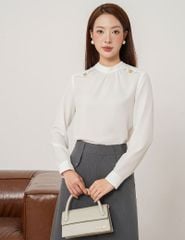 Áo sơ mi nữ dài tay cổ cao nhún