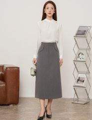 Áo sơ mi nữ dài tay cổ cao nhún