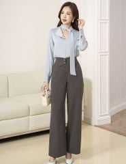 Quần âu nữ ống suông cạp thân trước cách điệu