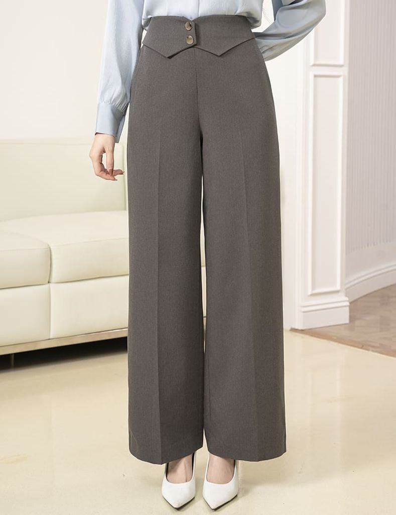 Quần âu nữ ống suông cạp thân trước cách điệu