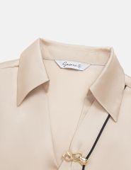 Áo sơ mi dài tay nữ cổ cài ghim trang trí