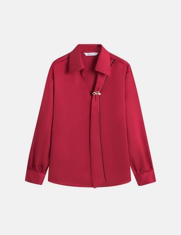 Áo sơ mi dài tay nữ cổ cài ghim trang trí