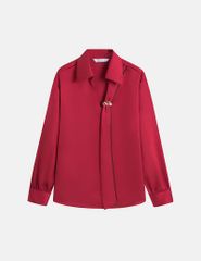 Áo sơ mi dài tay nữ cổ cài ghim trang trí