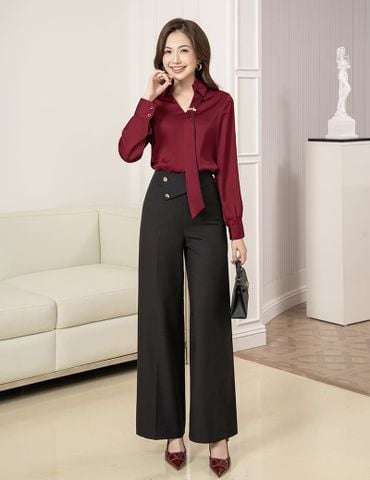 Quần âu nữ ống suông đính cúc trang trí