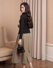 Áo thun nữ dài tay cổ cao gấu chéo cách điệu