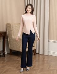 Áo thun nữ dài tay cổ cao gấu chéo cách điệu