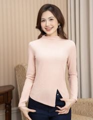 Áo thun nữ dài tay cổ cao gấu chéo cách điệu