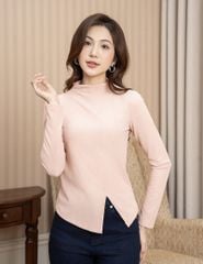 Áo thun nữ dài tay cổ cao gấu chéo cách điệu