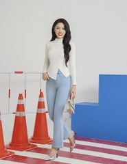 Áo thun nữ dài tay cổ cao gấu chéo cách điệu