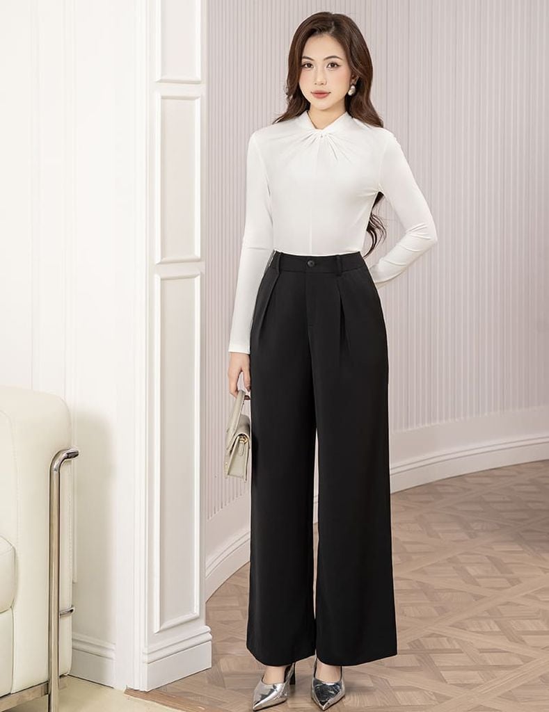 Áo thun dài tay nữ cổ vặn xoắn